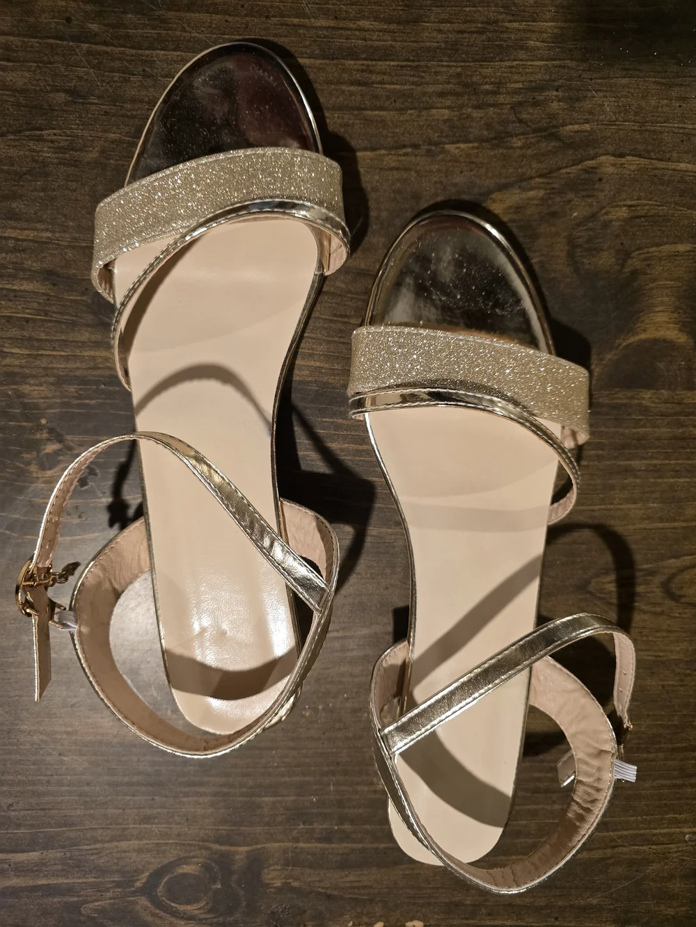 Elegant Gold Ankle-Strap Low Heel Sandals for Women